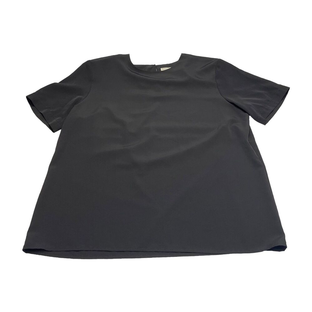 Notations Blouse Top Womens Large Black 100% Polyester Short Sleeve Keyhole Back - Picture 1 of 7